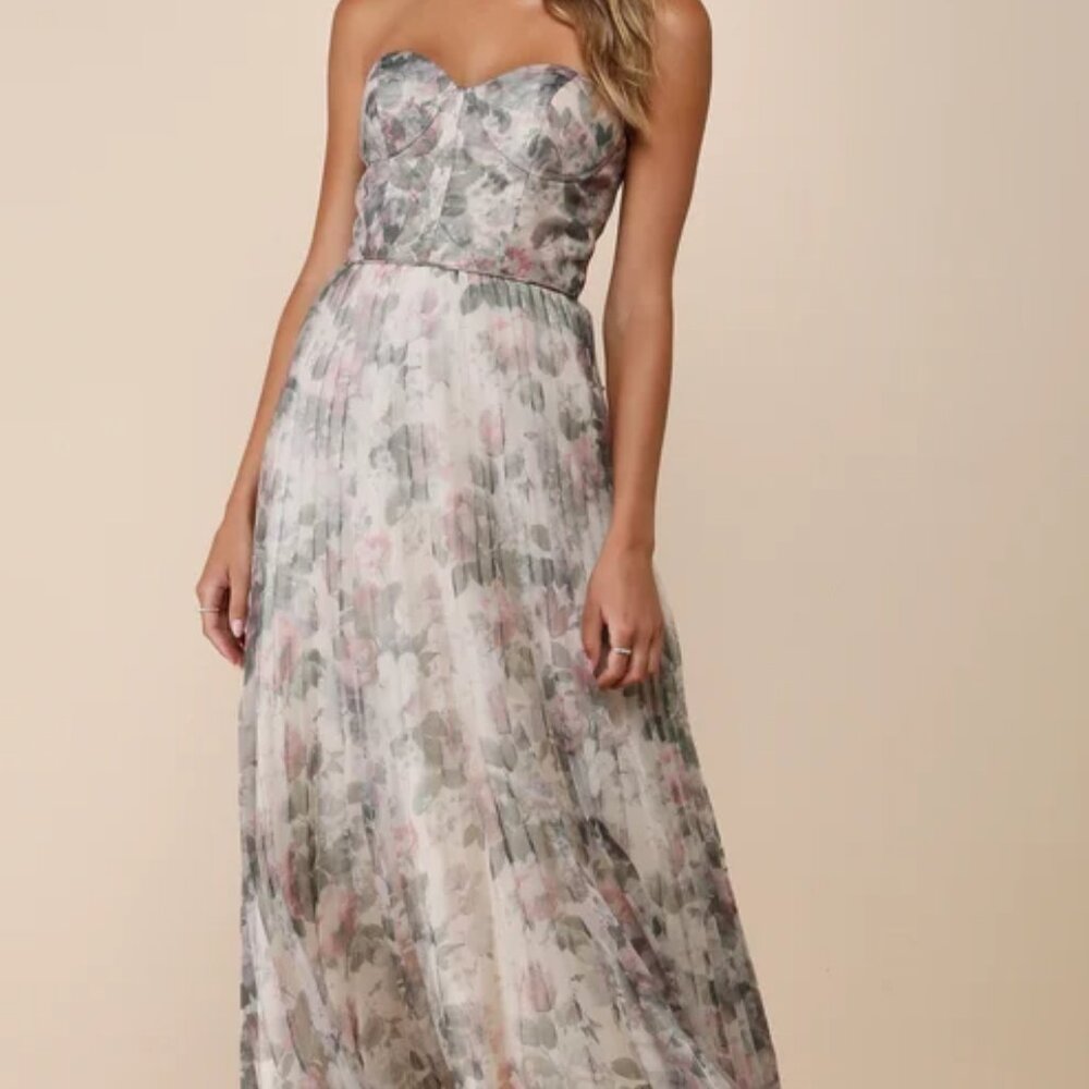 Lulus Most Beautiful Day Ivory Multi Floral Print Organza Maxi Dress